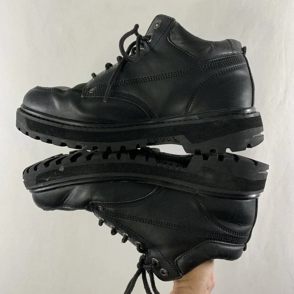 Skechers Mens Y2K Leather Lace Up Lug Sole Work Boots Size 10.5 Extra Wide Black